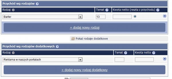 Dodatkowe rodzaje przychodu ver 0.96