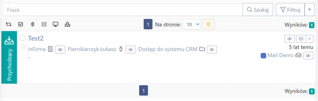 System CRM - wersja 3.4.0 - domyślny widok listy maili