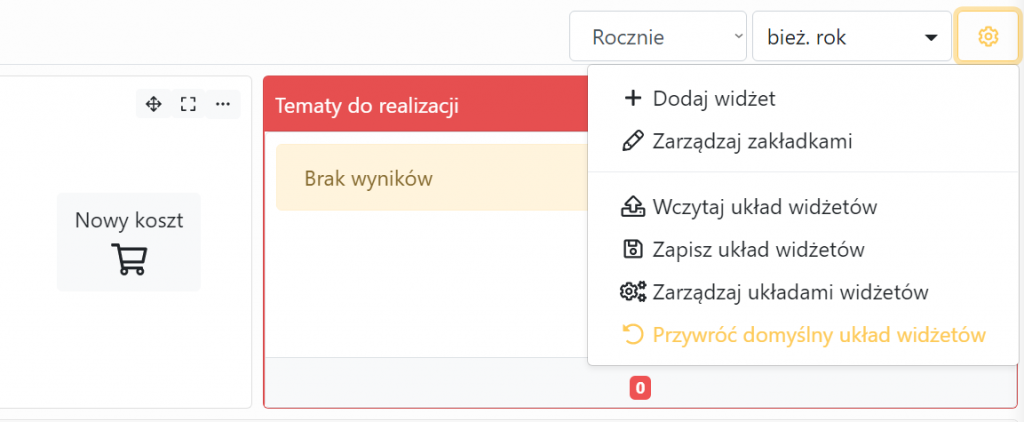 Sterowanie układami widżetów w wersji 3.6.0 systemu CRM inFirma.pl