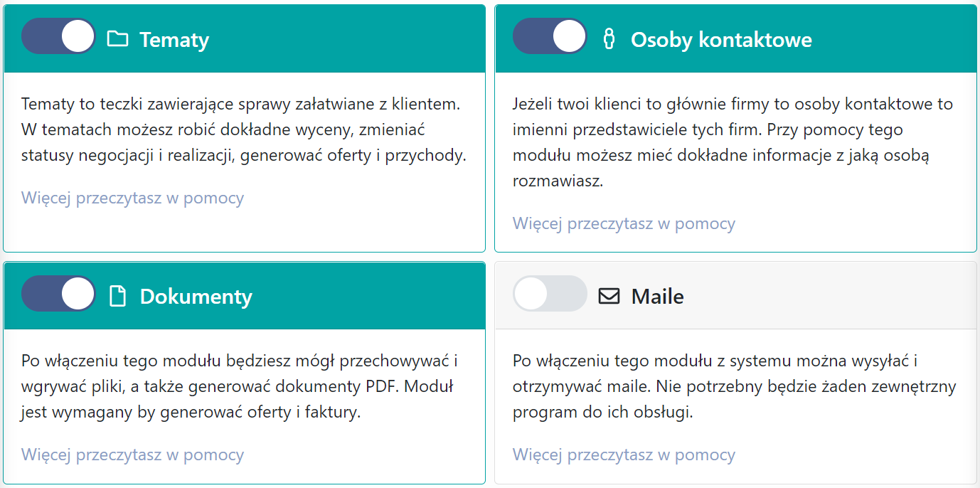 System CRM zbudowany z modułów