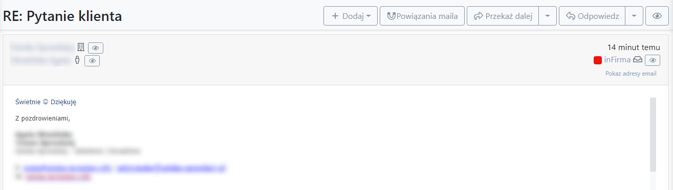 Mail klienta w systemie CRM inFirma.pl