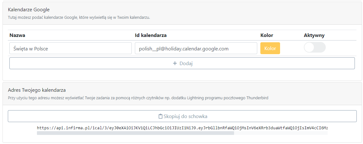 Kalendarz Google w systemie inFirma.pl